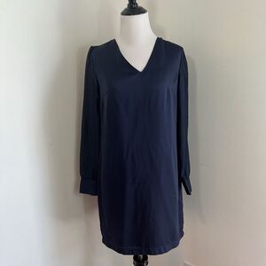 Tevolio Shift Dress Size 4 Navy Chiffon Long Sheer Sleeve